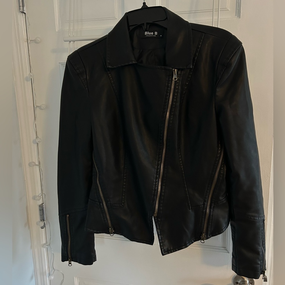 Blue B Black Faux Leather Asymmetrical Zip Jacket